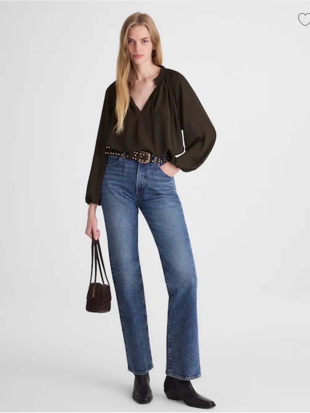 Madewell Olive Smocked-Neck Peasant Blouse - Picture 3 of 8